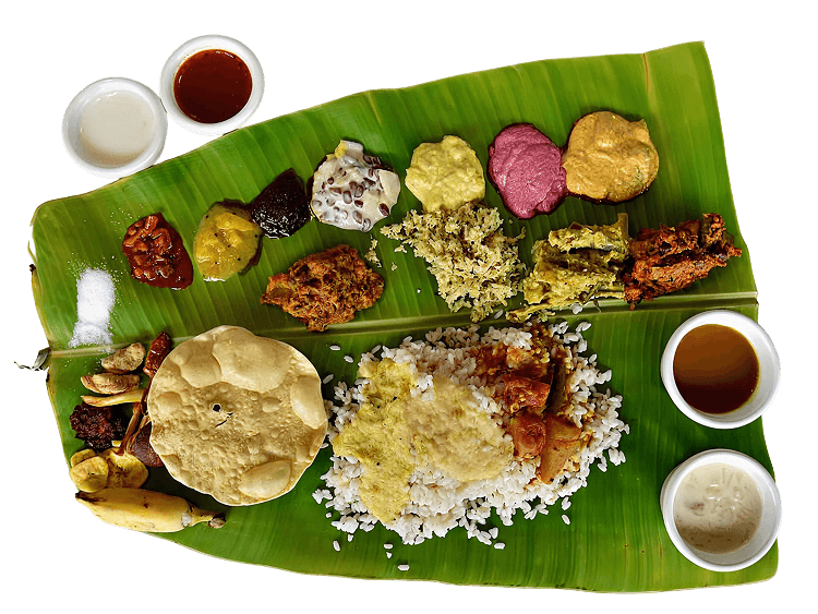 Onam Sadya — a full vegetarian feast served on a banana leaf